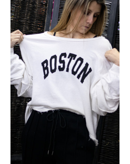 Pull Boston blanc